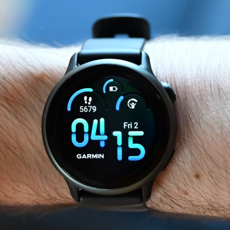 A close up of the Garmin Vivoactive 6 on the wrist of the writer.