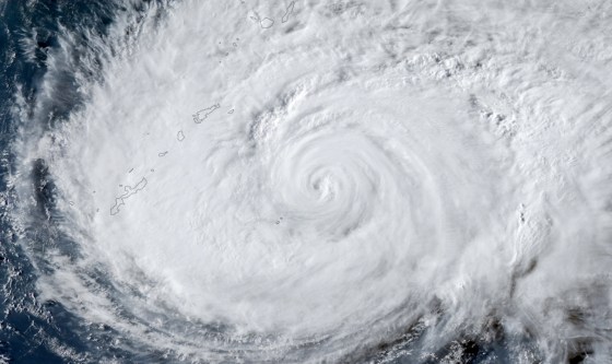 A satellite image shows Typhoon Dolphin approaching Japan's Okinawa