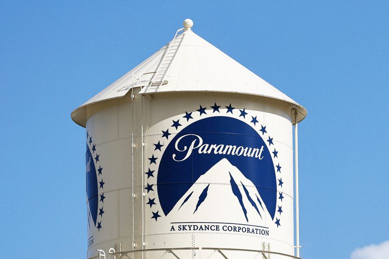The Paramount Pictures logo is displayed on the water tower in Los Angeles, California, on February 17, 2026. Paramount Skydance attempts a hostile takeover bid of Warner Bros. (Photo by Michael Yanow/NurPhoto via Getty Images) 