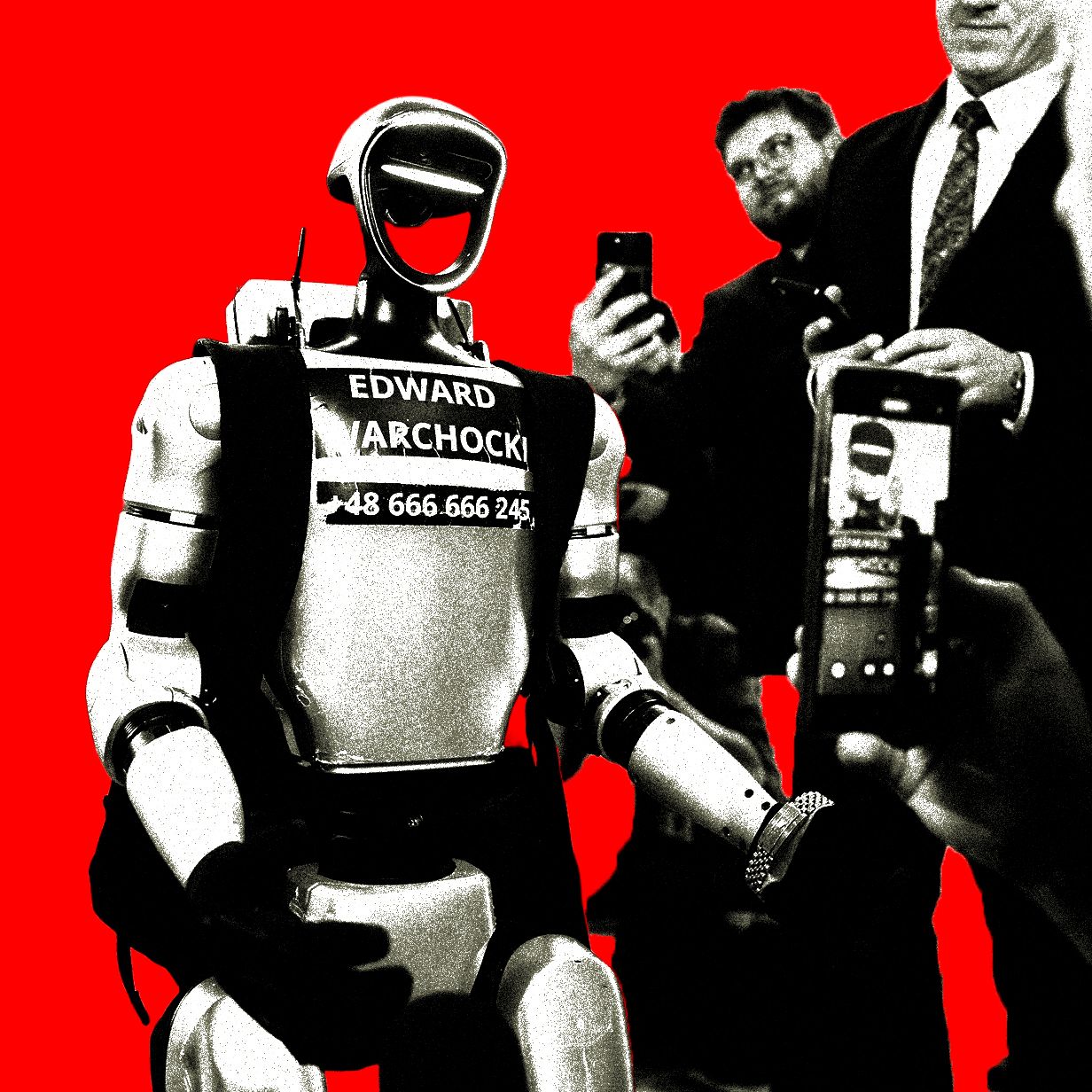 A humanoid robot named Edward WarchockI during a visit in the Polish Parliament  in Warsaw Poland on March 25th 2026....