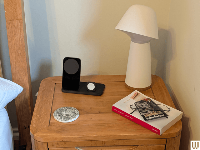 Image may contain: Lamp, Wood, Electronics, Speaker, Furniture, Table, Hardwood, Tabletop, and Table Lamp