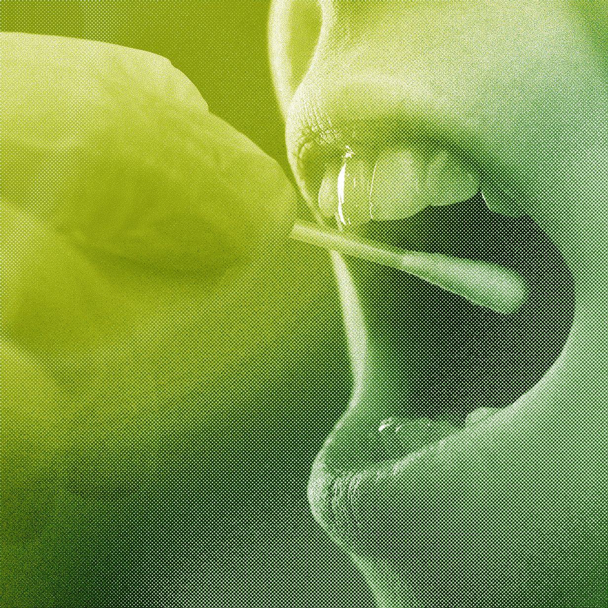 Closeup Of A Woman's Hand Taking Saliva Text From Her Mouth