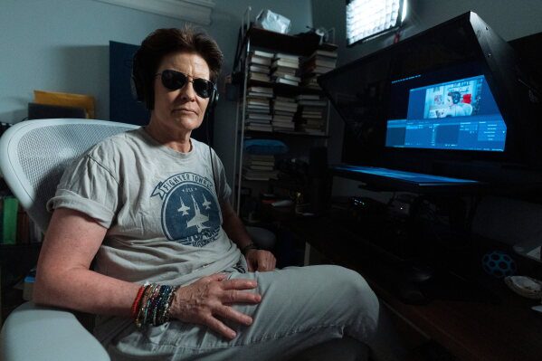 Podcaster Kara Swisher speaks during an interview with The Associated Press, Thursday, June 11, 2026, in Washington. (AP Photo/Manuel Balce Ceneta)
