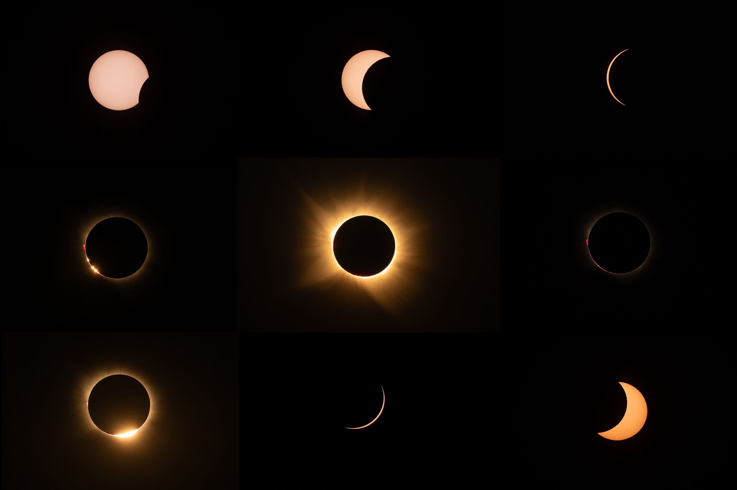 Composición de las diferentes fases del eclipse solar del 12 de agosto visto en España.