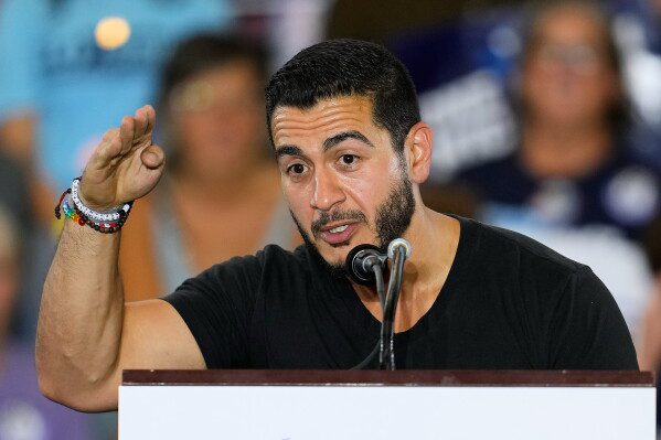 Democratic nominee for U.S. Senate Abdul El-Sayed Speaks at a General Election Kickoff Rally for Michigan Demcrats at Renaissance High School Friday, Aug. 7, 2026, in Detroit. (AP Photo/Paul Sancya)