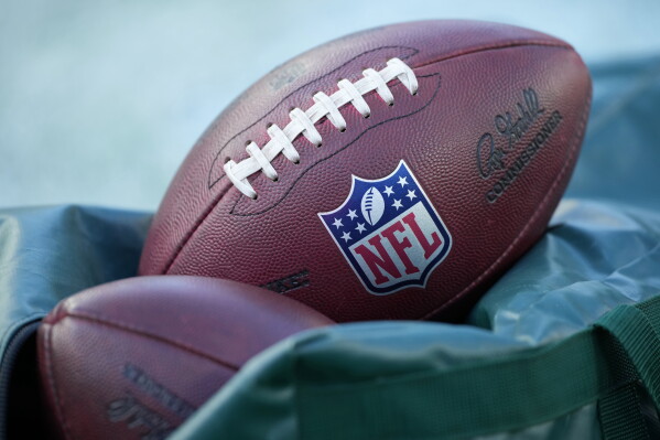 Footballs are seen before an NFL football game in Philadelphia on Jan. 4, 2026. (AP Photo/Matt Slocum, File)