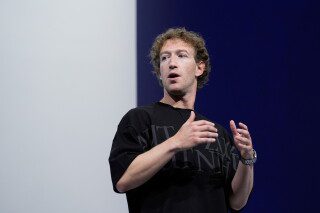Mark Zuckerberg talks about the Orion AR glasses during the Meta Connect conference on Sept. 25, 2024, in Menlo Park, Calif. (AP Photo/Godofredo A. Vasquez, File)