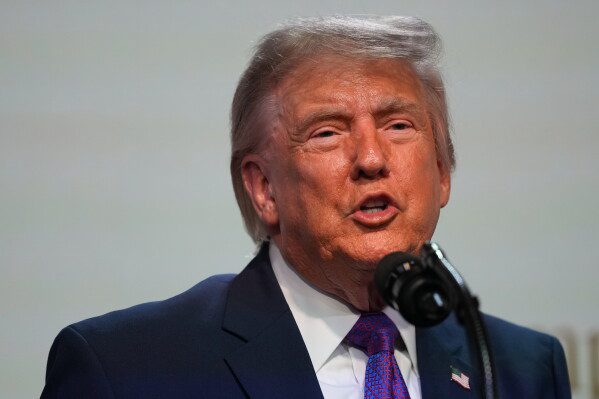 President Donald Trump speaks about prescription drug prices in the South Court Auditorium in the Eisenhower Executive Office Building on the White House campus, Monday, May 18, 2026, in Washington. (AP Photo/Julia Demaree Nikhinson)